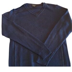 Theory Navy Blue Roxbury Irish Linen Knit V Neck Sweater L